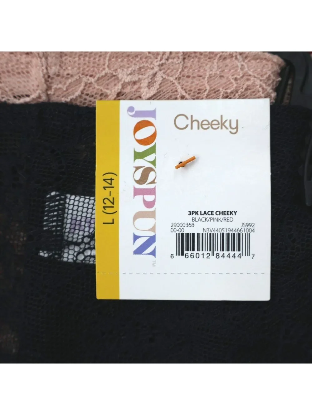 Joyspun 3-Pack Womens Lace Cheeky Panties Black Pink Red Size Large 12-14